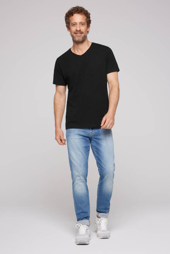 Soccx Basic T-Shirt V-Neck mit Used-Kante black Black Friday Preise