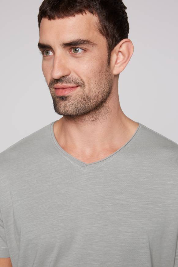 Soccx Basic T-Shirt V-Neck mit Used-Kante polo grey 50% Rabatt für begrenzte Zeit