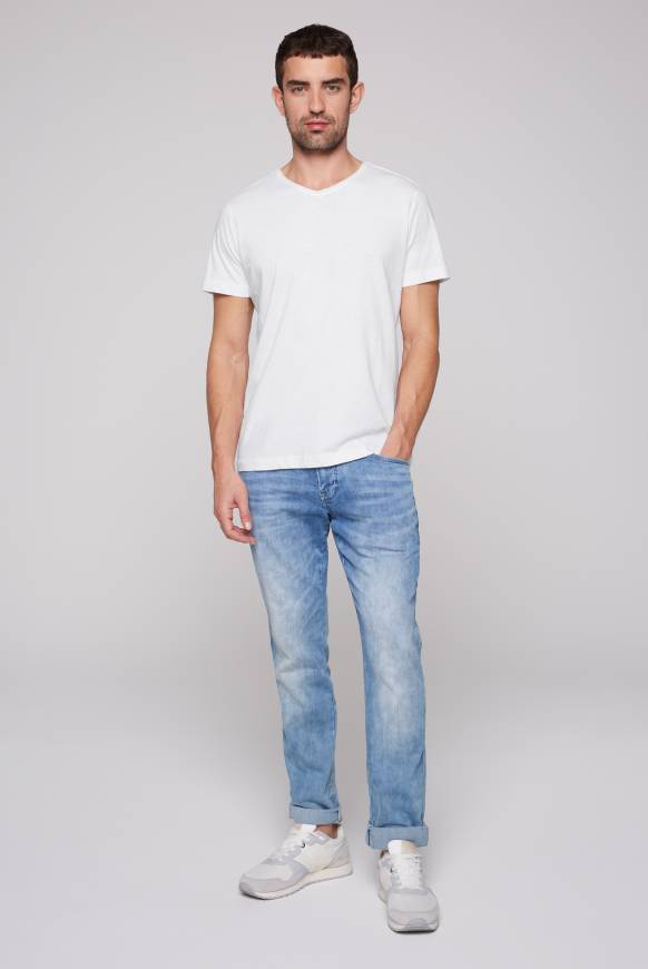 Soccx Basic T-Shirt V-Neck mit Used-Kante opticwhite Rabatte dieses Monats