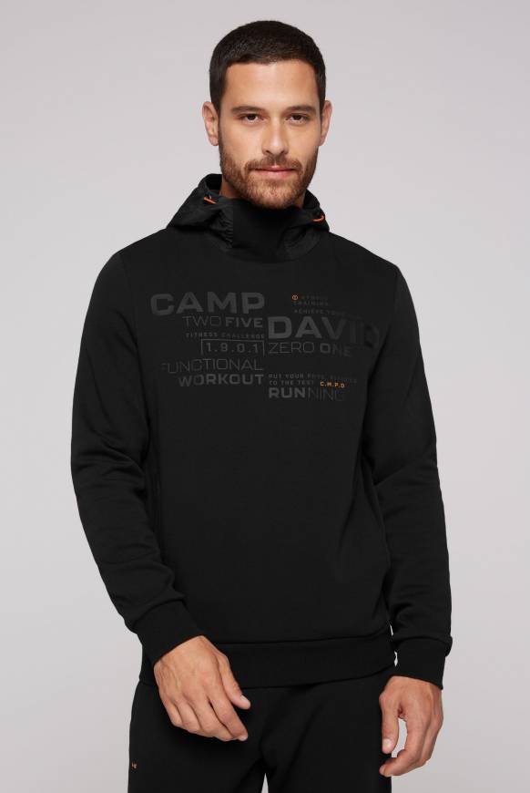 Soccx Hoodie im Materialmix mit Artwork und Rückentasche black Muttertagsangebot