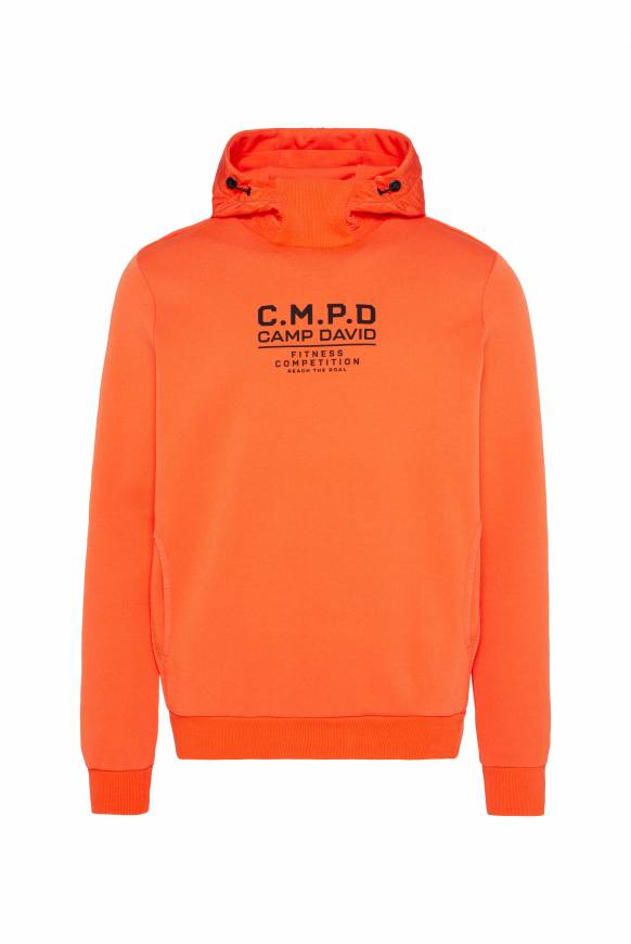 Soccx Hoodie im Materialmix mit Artwork und Rückentasche signal orange Vatertagsangebot