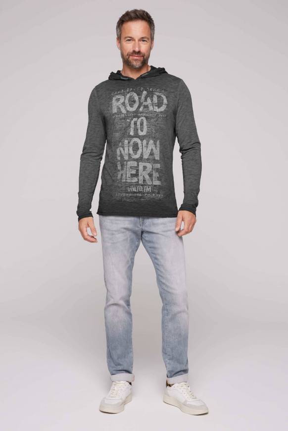 Soccx Langarmshirt mit Kapuze und Vintage Print black Fabrikpreis