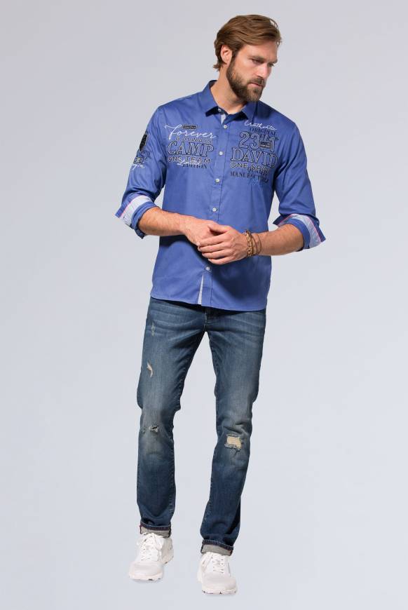 Soccx Hemd mit Dobby-Struktur und Artworks denim blue Preisnachlass