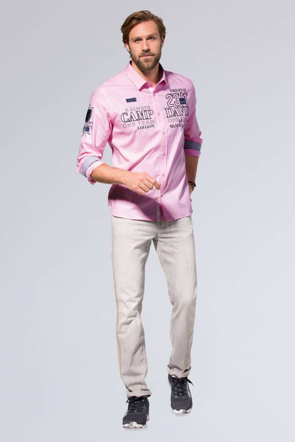 Soccx Hemd mit Dobby-Struktur und Artworks pale pink L Saisonschlussverkauf