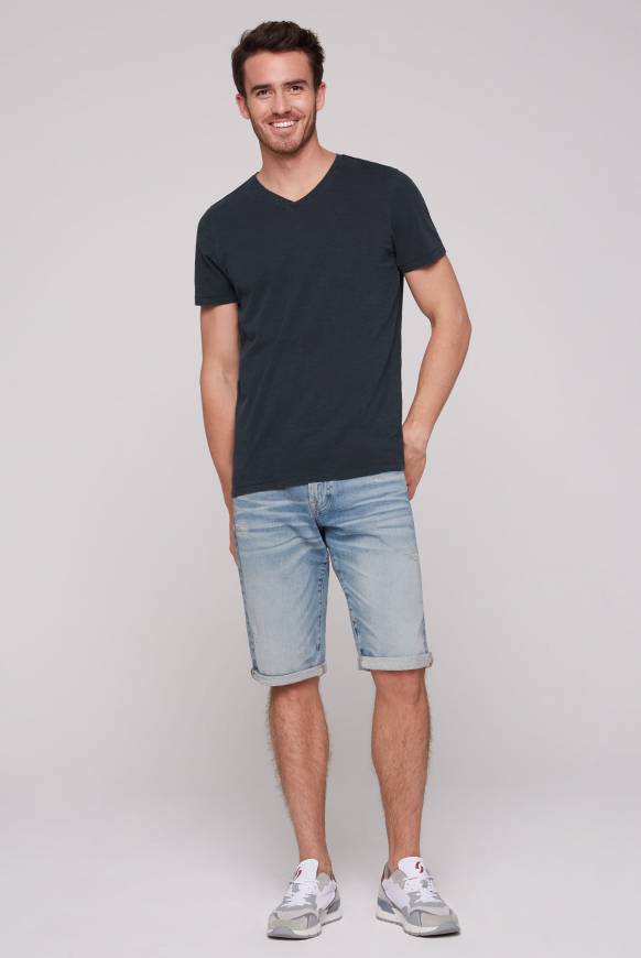 Soccx Basic T-Shirt mit V-Ausschnitt absolute blue Saisonale Angebote
