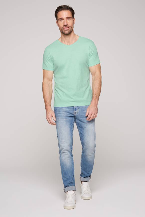 Soccx Basic T-Shirt V-Neck mit Used-Kante sun aqua Bis zu 65% Rabatt