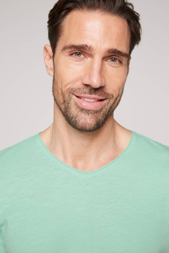 Soccx Basic T-Shirt V-Neck mit Used-Kante sun aqua Bis zu 65% Rabatt