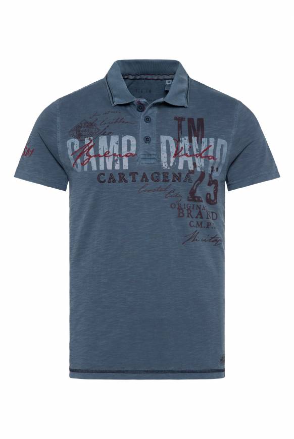 Soccx Polo aus Flammgarn mit Prints und Stickereien lazy blue Fabrikladen