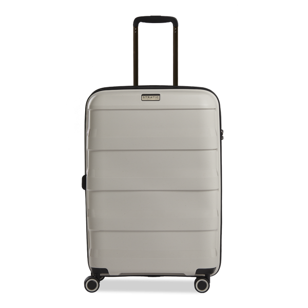 Stratic Straw + - Hartschalen Koffer M (65 cm), 4 Doppelrollen, TSA Schloss, Reißverschlussvariante, Erweiterungsfalte beige