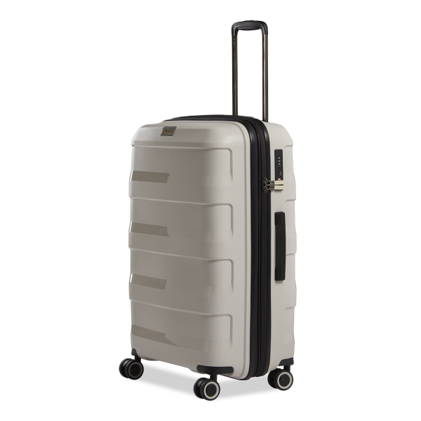 Stratic Straw + - Hartschalen Koffer M (65 cm), 4 Doppelrollen, TSA Schloss, Reißverschlussvariante, Erweiterungsfalte beige Saisonale Angebote