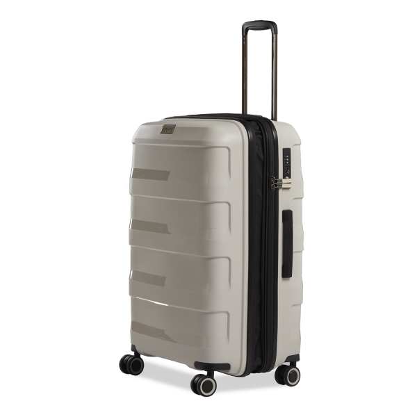 Stratic Straw + - Hartschalen Koffer M (65 cm), 4 Doppelrollen, TSA Schloss, Reißverschlussvariante, Erweiterungsfalte beige Saisonale Angebote